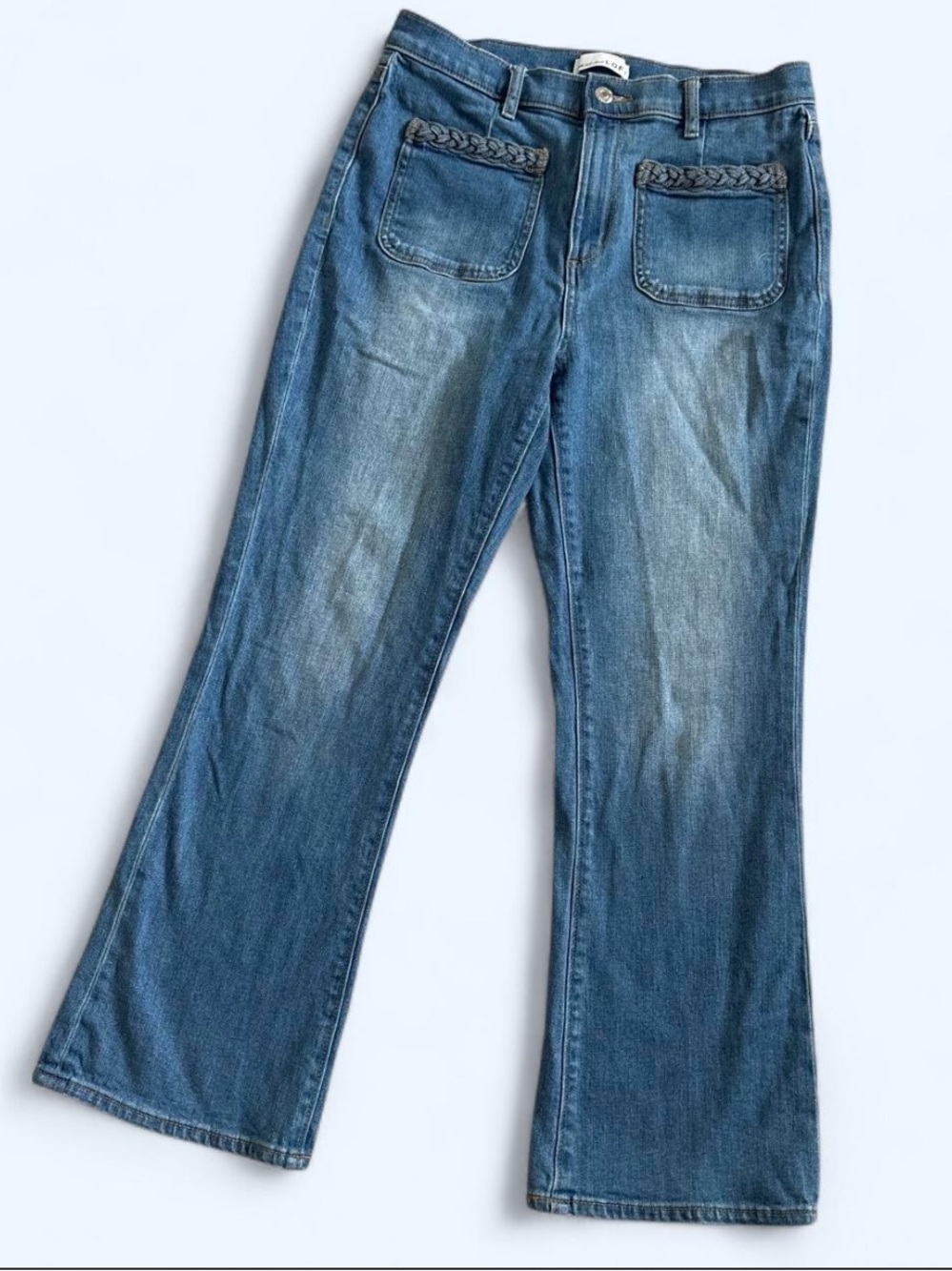 LOFT Womens Blue Mid-Rise Braided Pockets Kick Crop Jeans